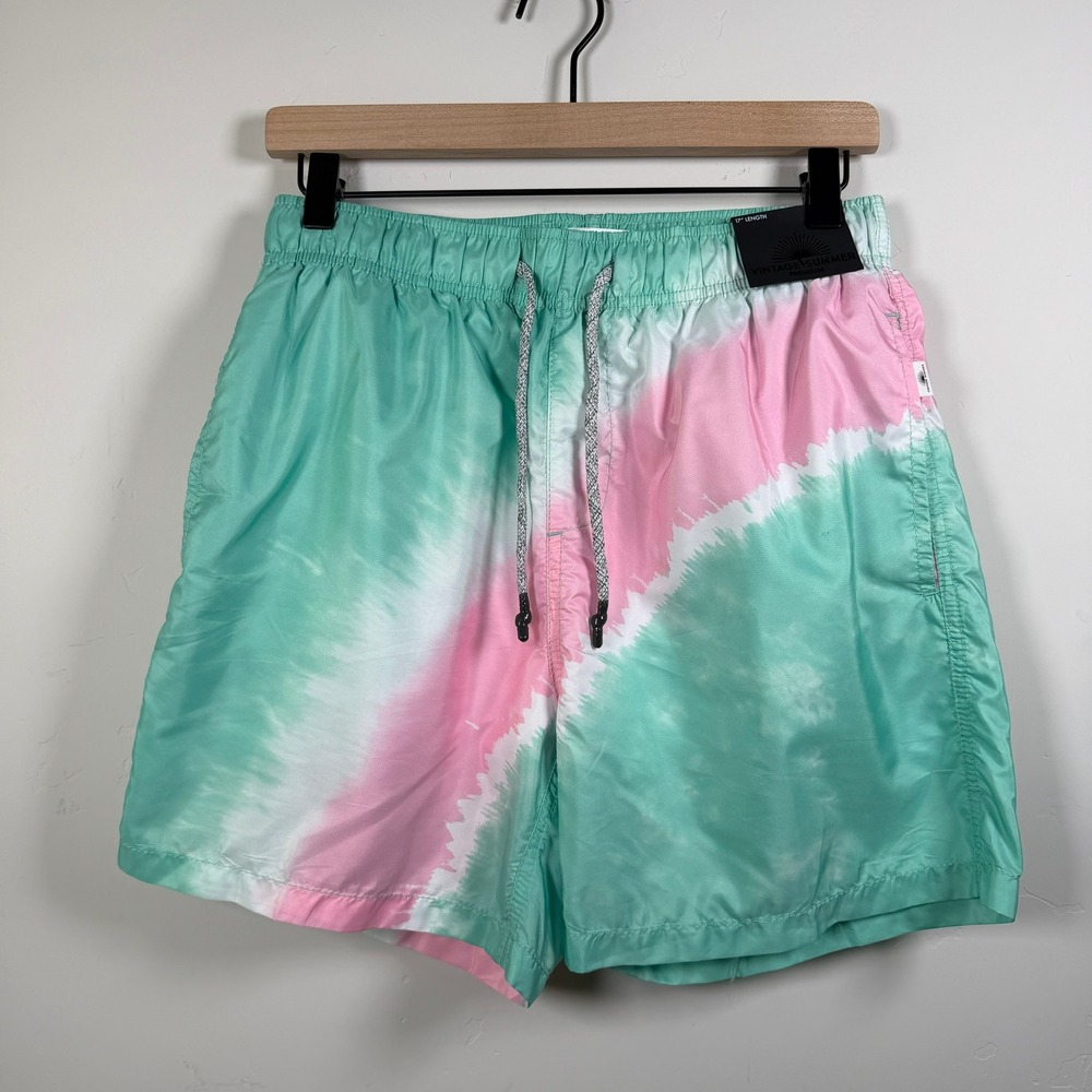 Vintage Summer Swim Trunks Size Small Pink Teal Tie Dye V90509N NEW Vacation